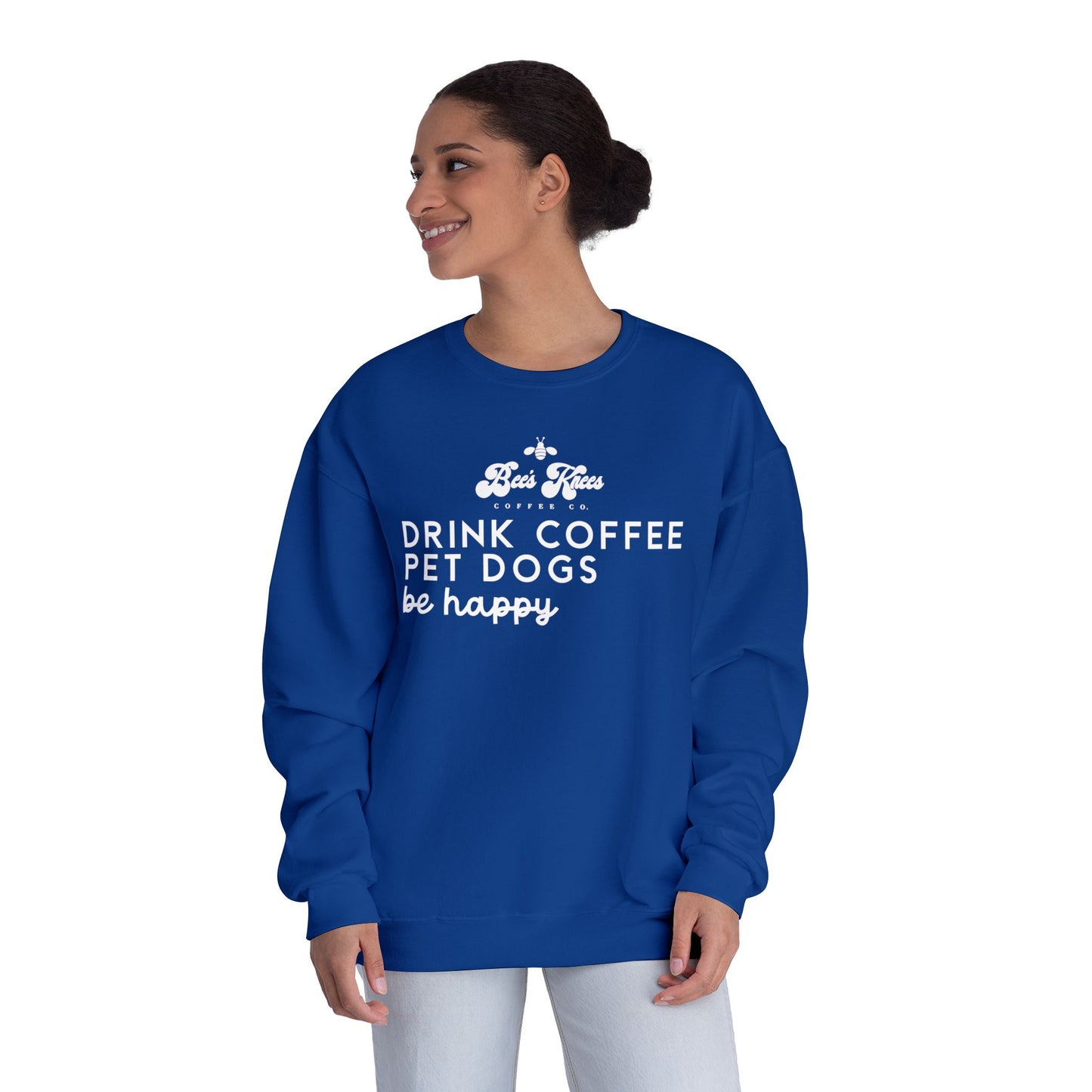 Bee's Knees logo/Drink Coffee, Pet Dogs Unisex NuBlend® Crewneck Sweatshirt