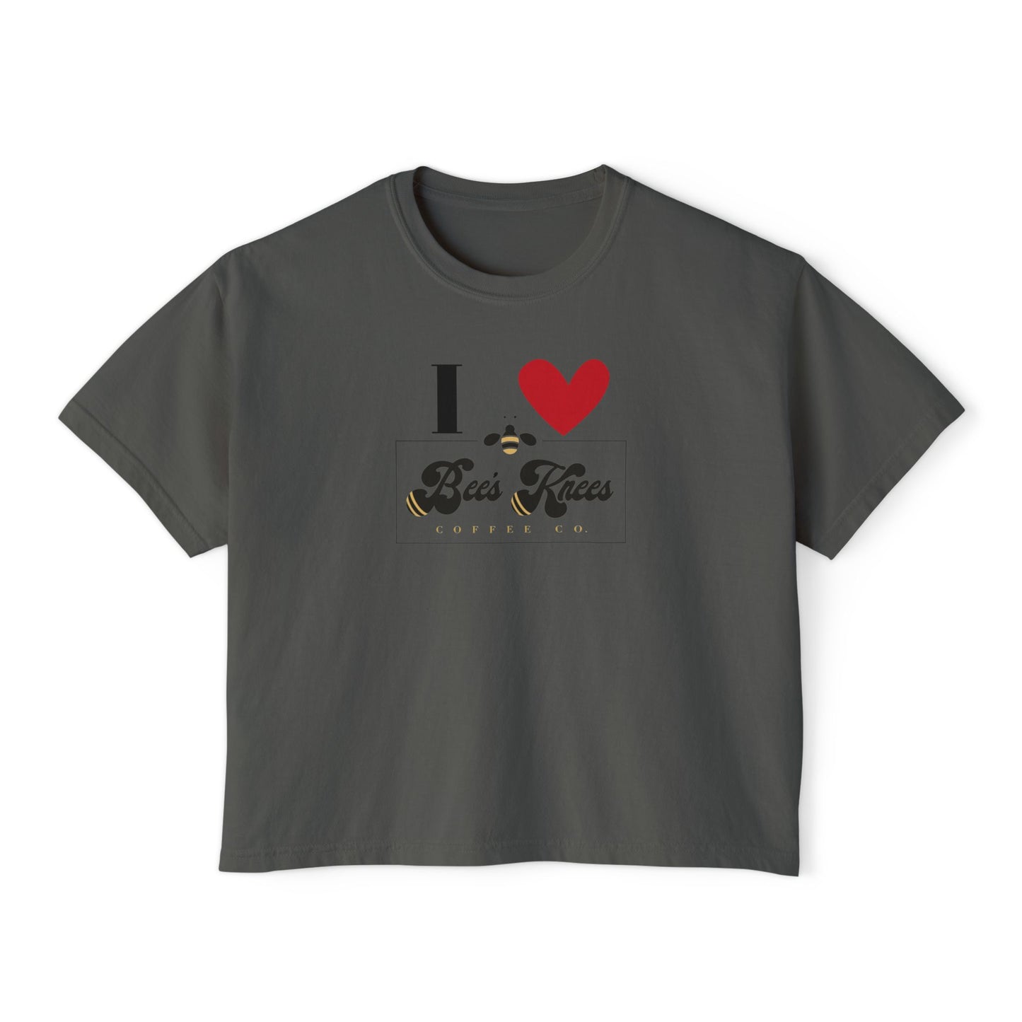 I Love Bees Knees Coffee Co. Women's Boxy Tee - Cute Casual Top for Coffee Lovers