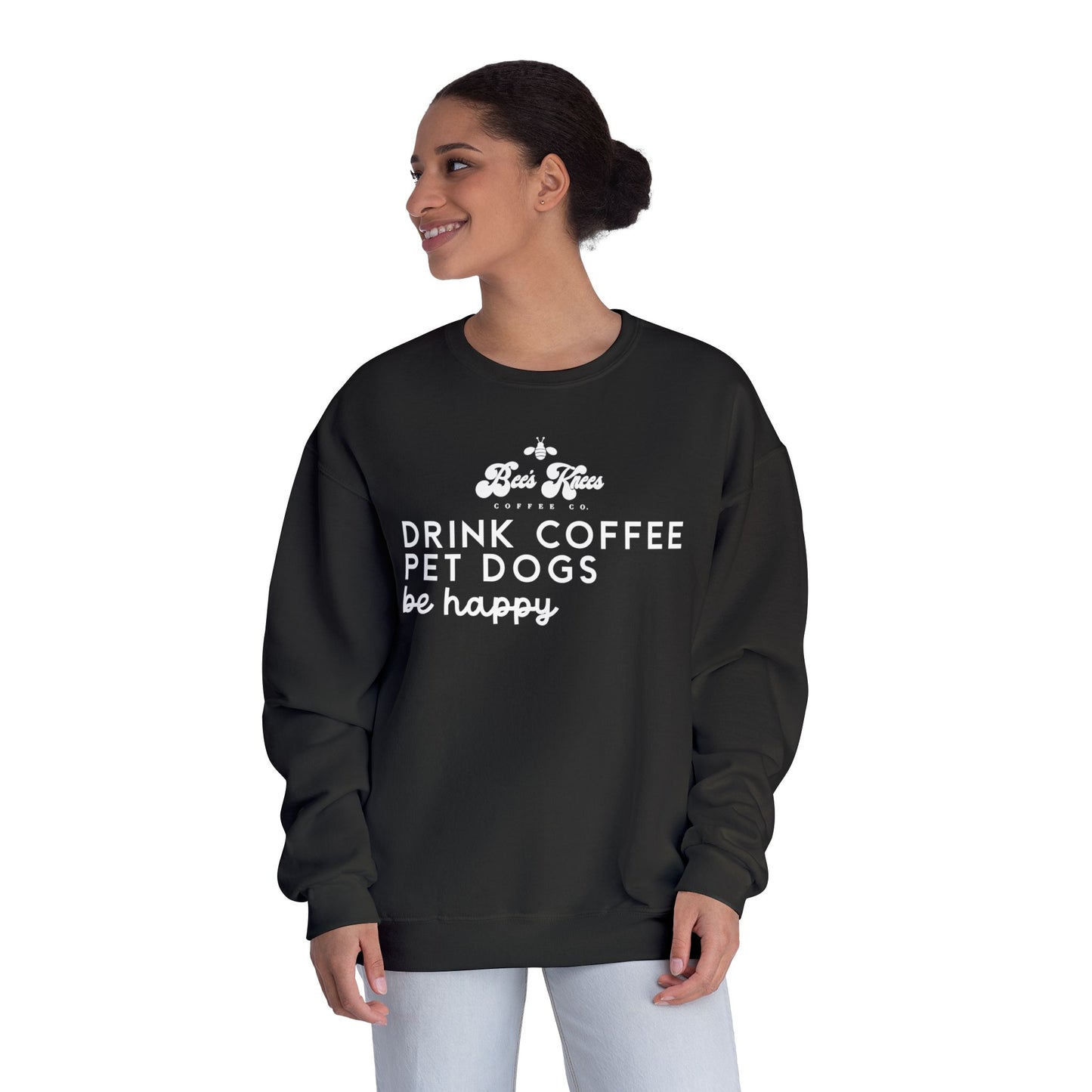 Bee's Knees logo/Drink Coffee, Pet Dogs Unisex NuBlend® Crewneck Sweatshirt