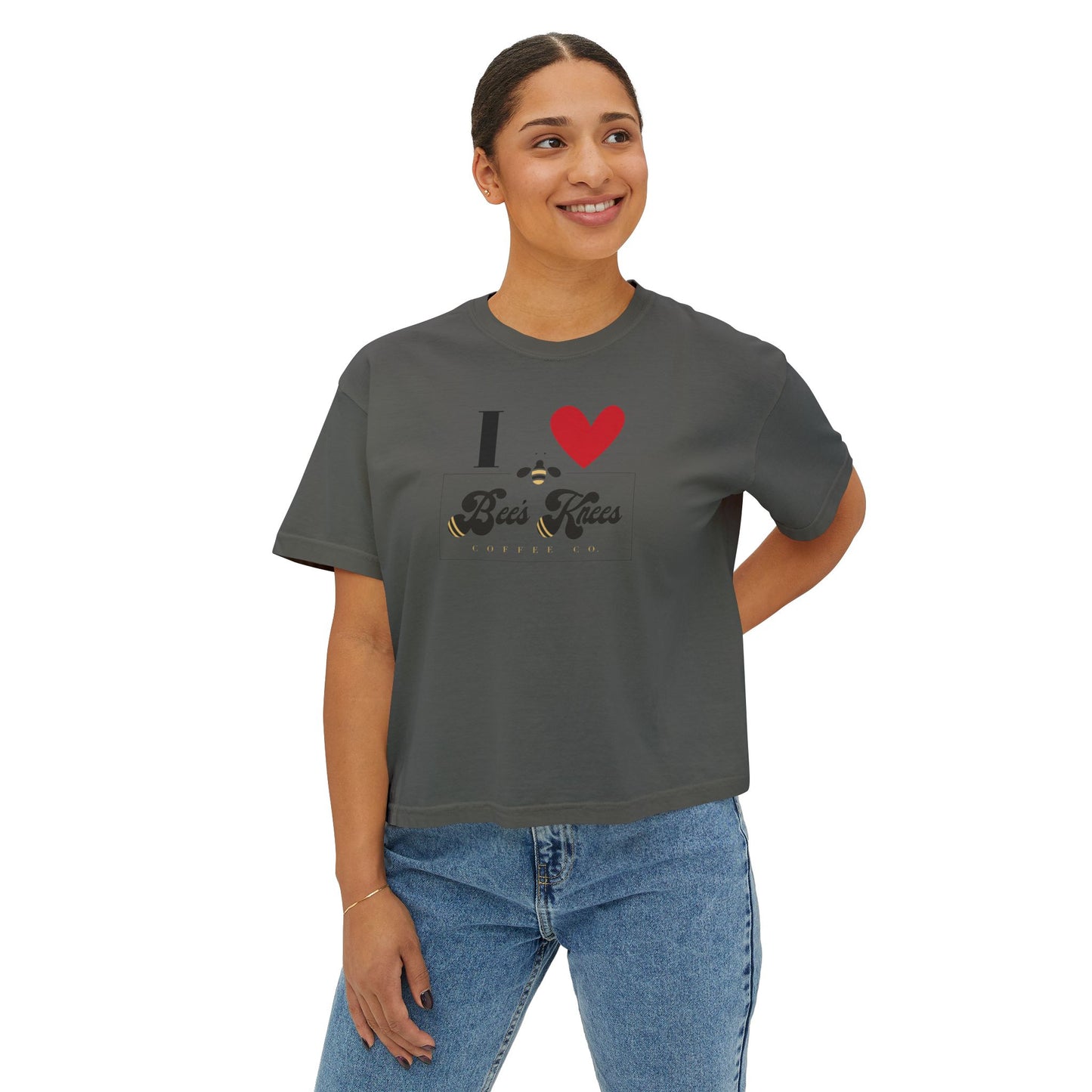 I Love Bees Knees Coffee Co. Women's Boxy Tee - Cute Casual Top for Coffee Lovers