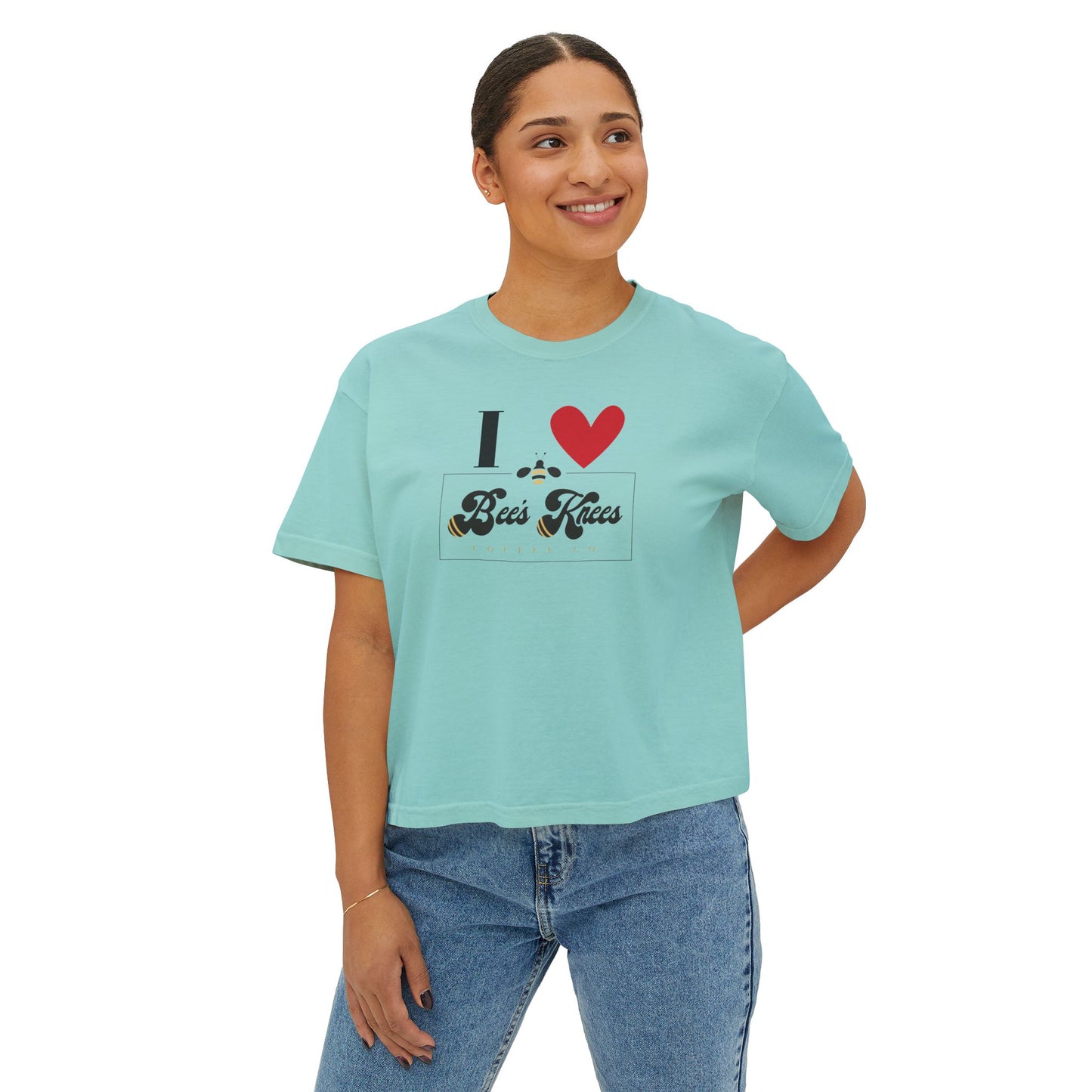 I Love Bees Knees Coffee Co. Women's Boxy Tee - Cute Casual Top for Coffee Lovers