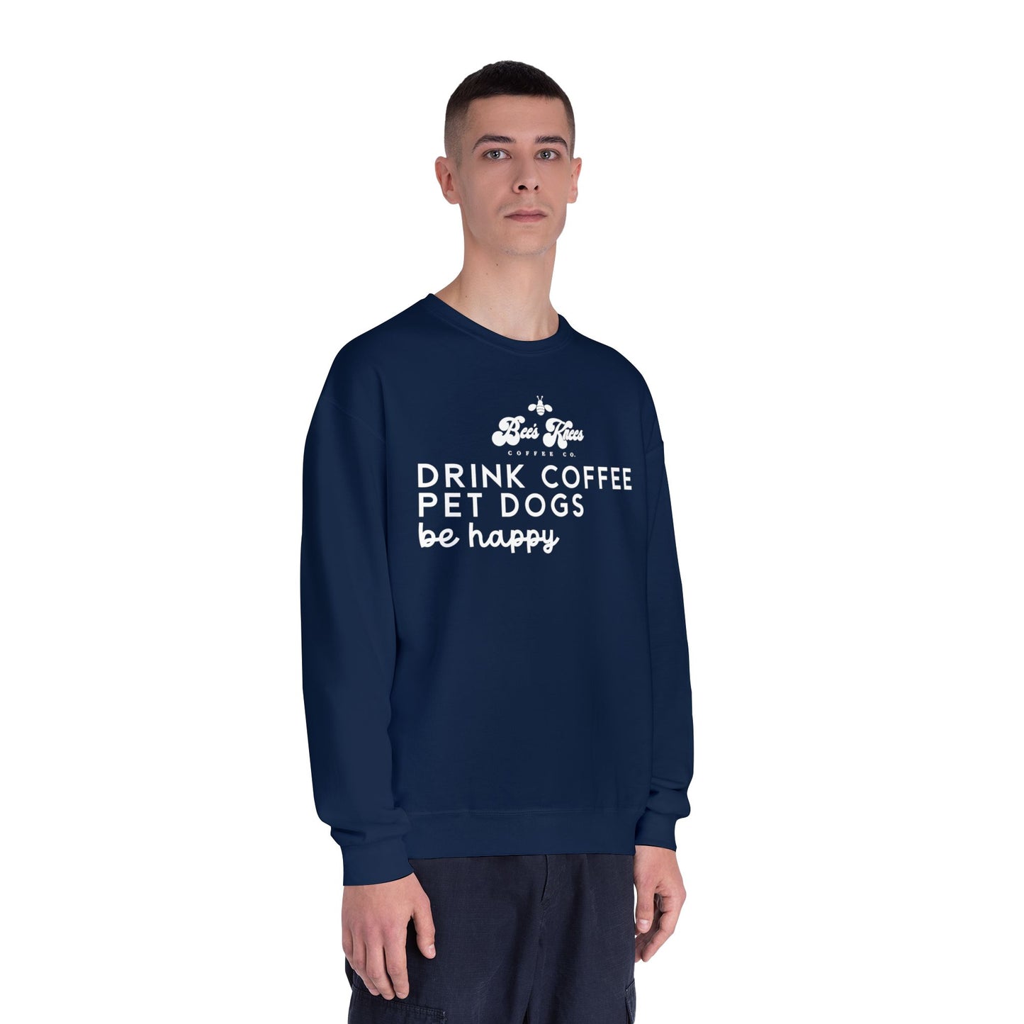 Bee's Knees logo/Drink Coffee, Pet Dogs Unisex NuBlend® Crewneck Sweatshirt