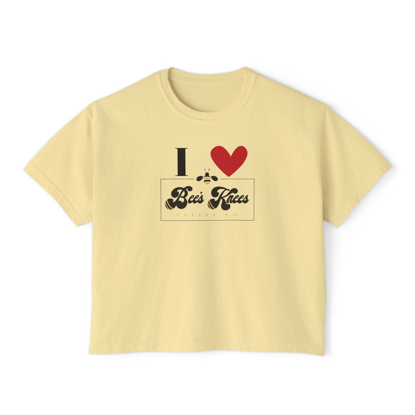 I Love Bees Knees Coffee Co. Women's Boxy Tee - Cute Casual Top for Coffee Lovers