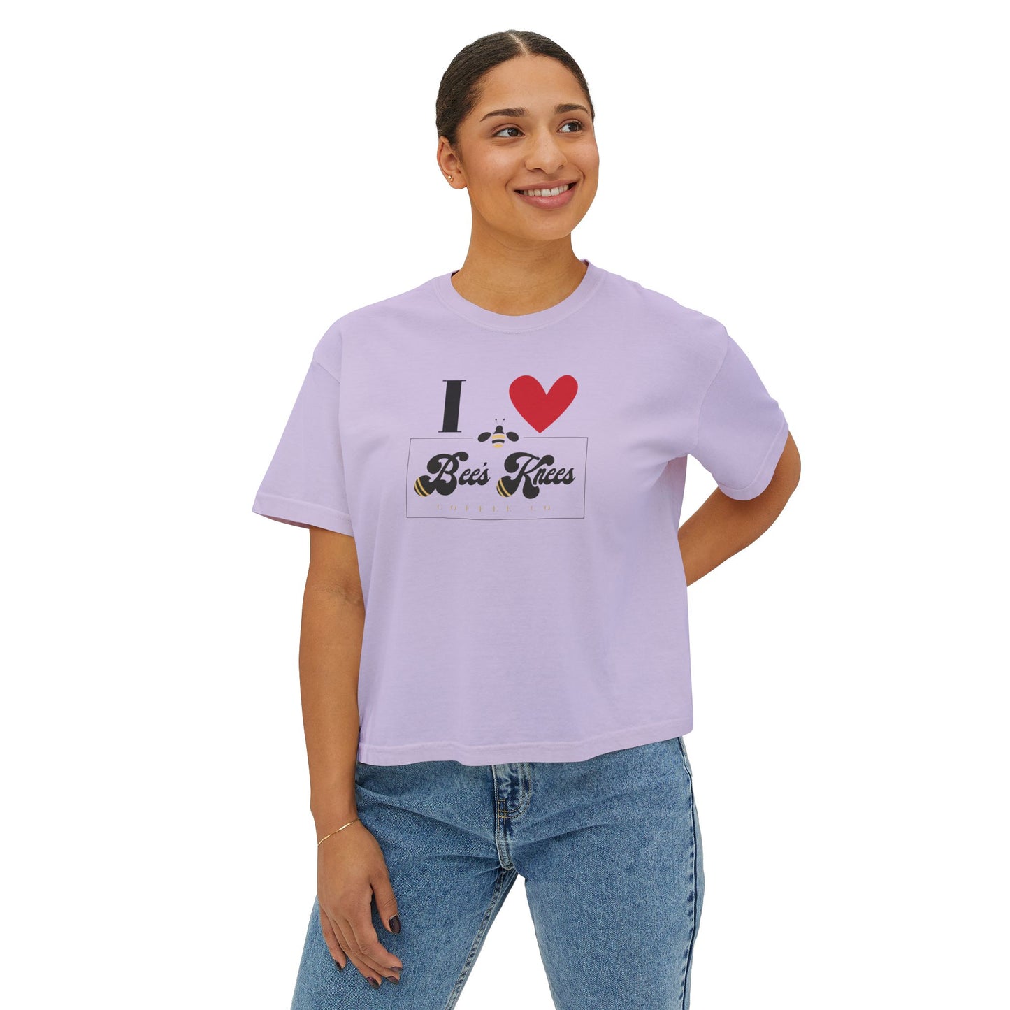 I Love Bees Knees Coffee Co. Women's Boxy Tee - Cute Casual Top for Coffee Lovers