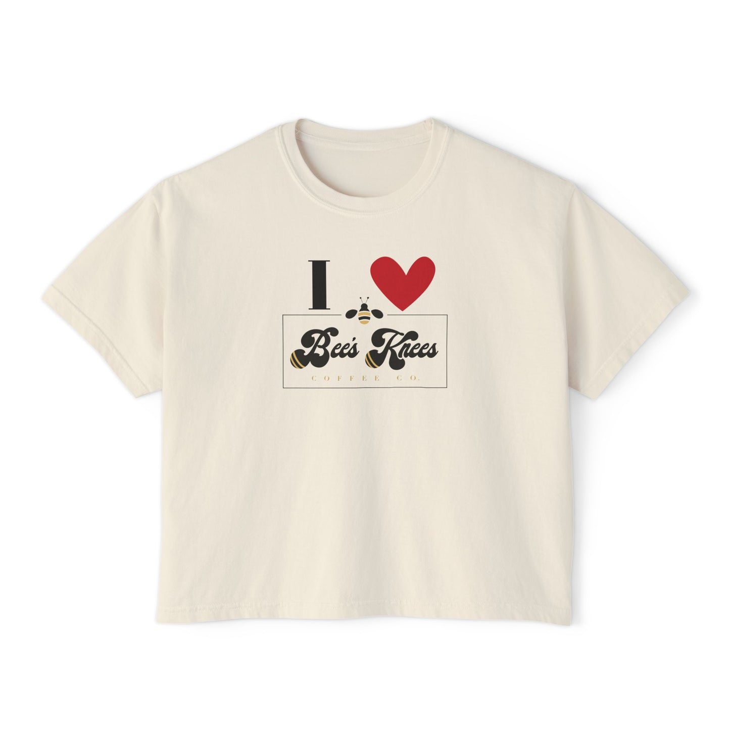 I Love Bees Knees Coffee Co. Women's Boxy Tee - Cute Casual Top for Coffee Lovers
