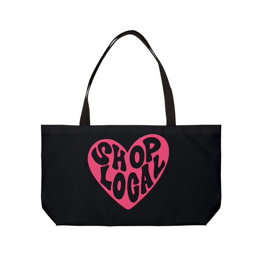 Shop Local Heart Weekender Tote Bag - Eco-Friendly Travel Bag for Shoppers & Adventurers