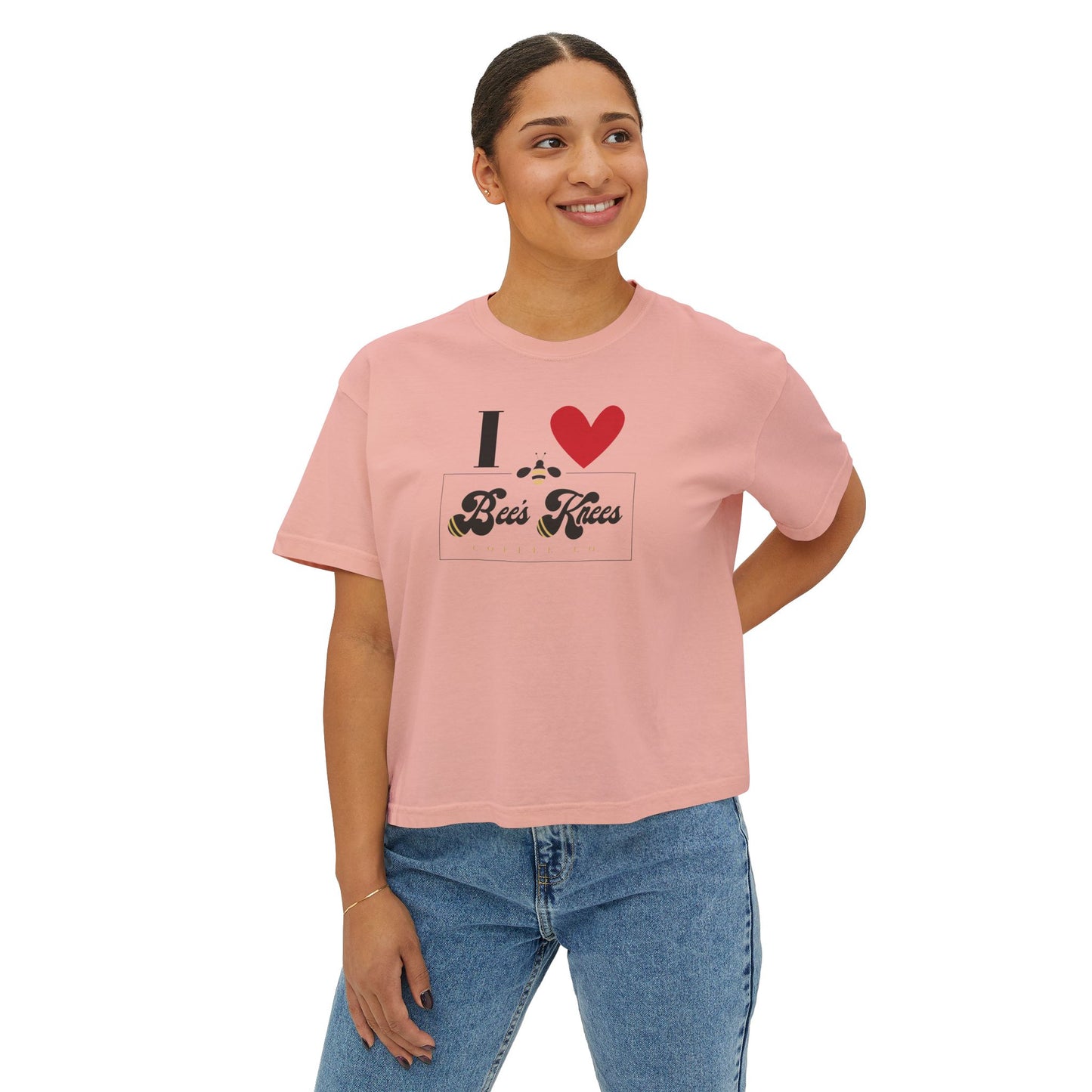 I Love Bees Knees Coffee Co. Women's Boxy Tee - Cute Casual Top for Coffee Lovers