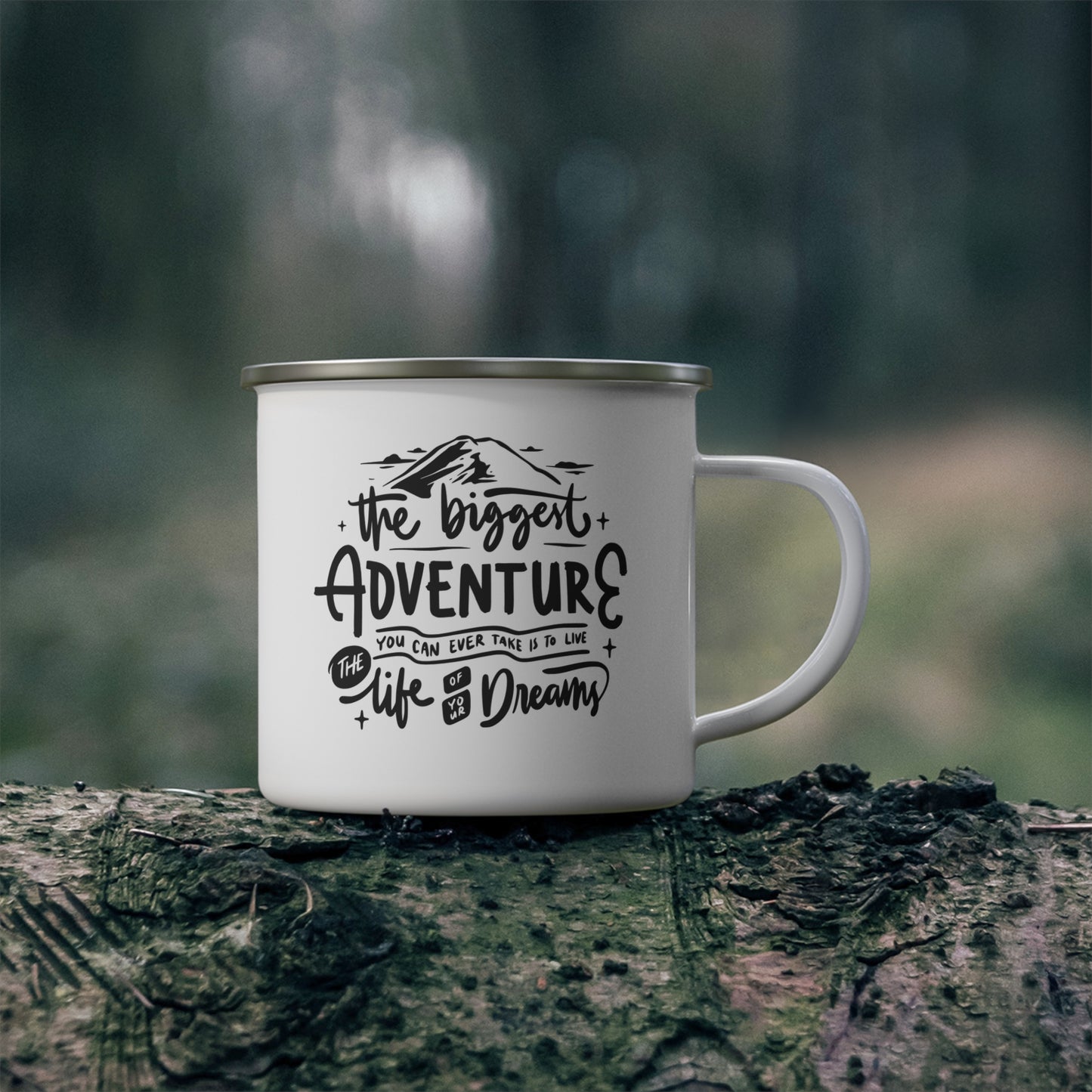 Biggest Adventure/Bee's Knees Logo Enamel Camping Mug