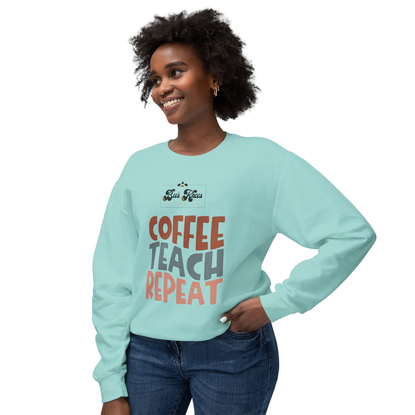 Bee's Knees Coffee, Teach, Repeat Unisex Lightweight Crewneck Sweatshirt