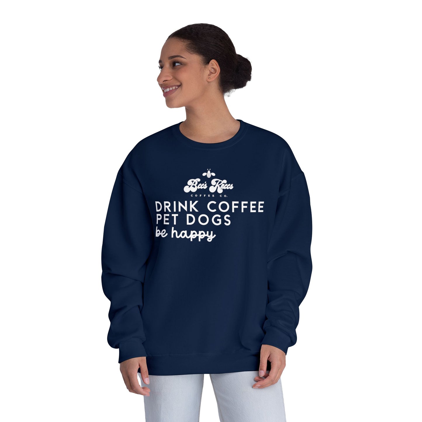 Bee's Knees logo/Drink Coffee, Pet Dogs Unisex NuBlend® Crewneck Sweatshirt