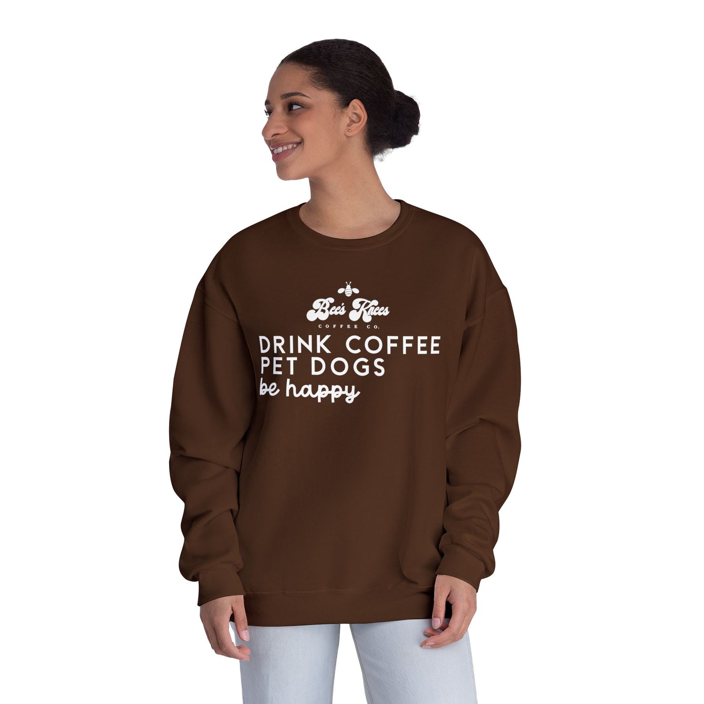 Bee's Knees logo/Drink Coffee, Pet Dogs Unisex NuBlend® Crewneck Sweatshirt
