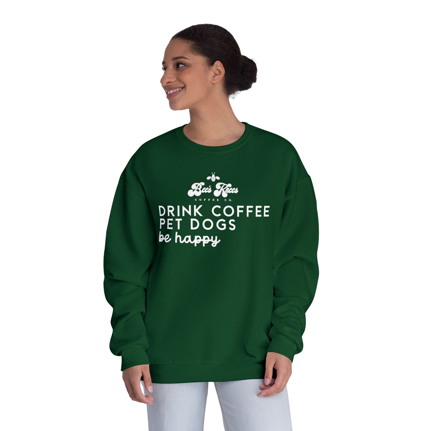 Bee's Knees logo/Drink Coffee, Pet Dogs Unisex NuBlend® Crewneck Sweatshirt